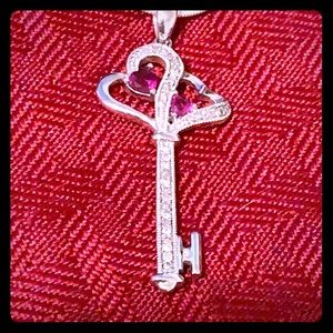 Sterling silver genuine diamond & sim ruby key